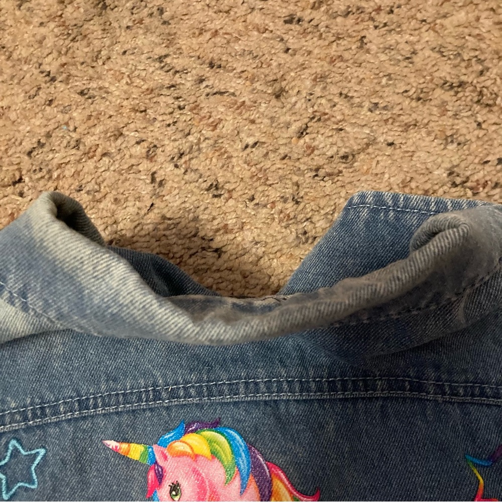 Lisa Frank Doe XOXO denim embellished vest neon unicorn teddy bear rainbow heart - Picture 5 of 6